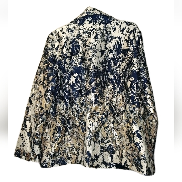Donna Karan Metallic Jacqrard Moto Zip Jacket Coat Sz XL Blue Gold ASOTV Pamela - Picture 6 of 13